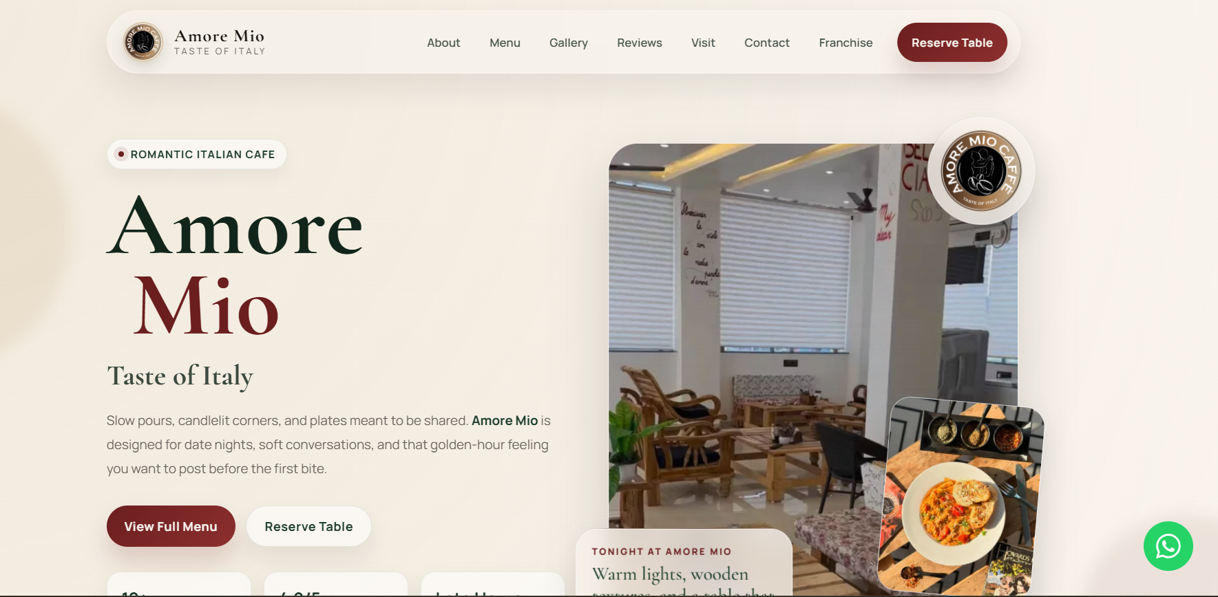 Amore Mio Caffe live website banner