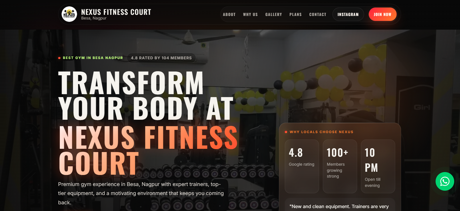 Nexus Fitness live website banner